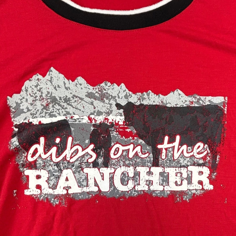 Cruel Girl Denim Womens XL Red Dibs on the Rancher Graphic Western Ringer Tee